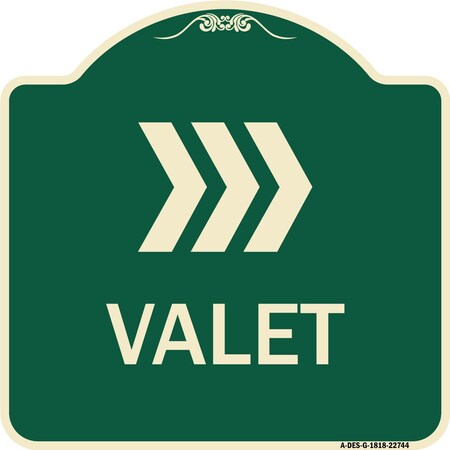 Signmission Designer Series Valet Right Arrow, Green & Tan Heavy-Gauge Aluminum Sign, 18" x 18", G-1818-22744 A-DES-G-1818-22744